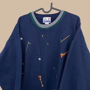 American Vintage Navy Sweatshirt with Embroidered Golf Design